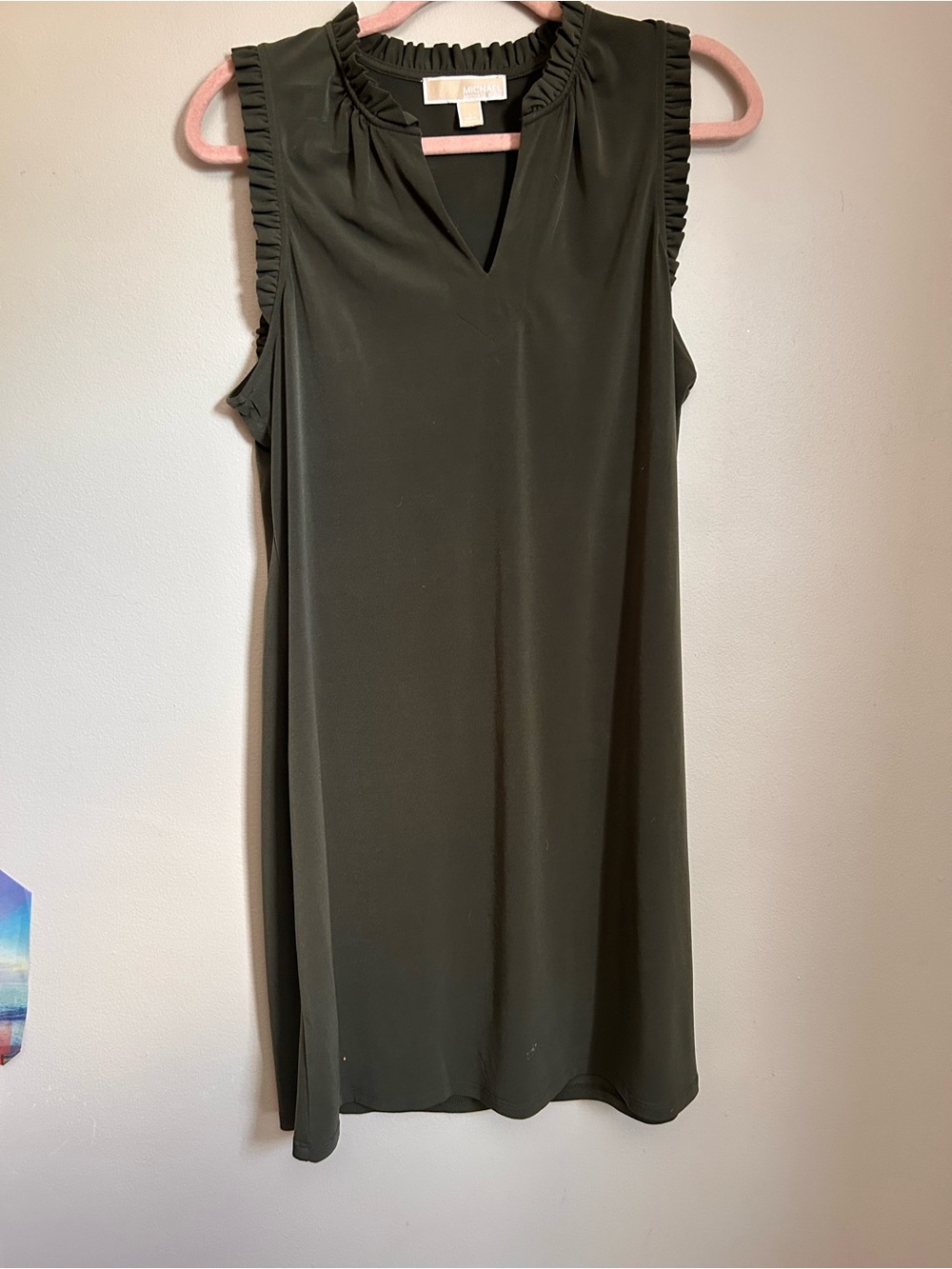 MICHAEL Michael Kors Olive Green Sleeveless Ruffle-Trim Dress
